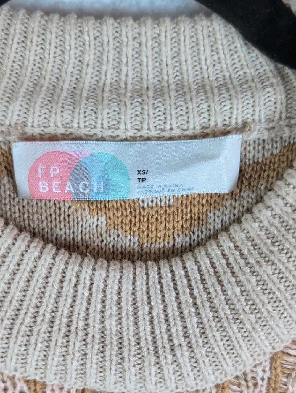 Free People Cream & Tan Textured Knit Oversize Sweater‎ - Picture 3 of 8